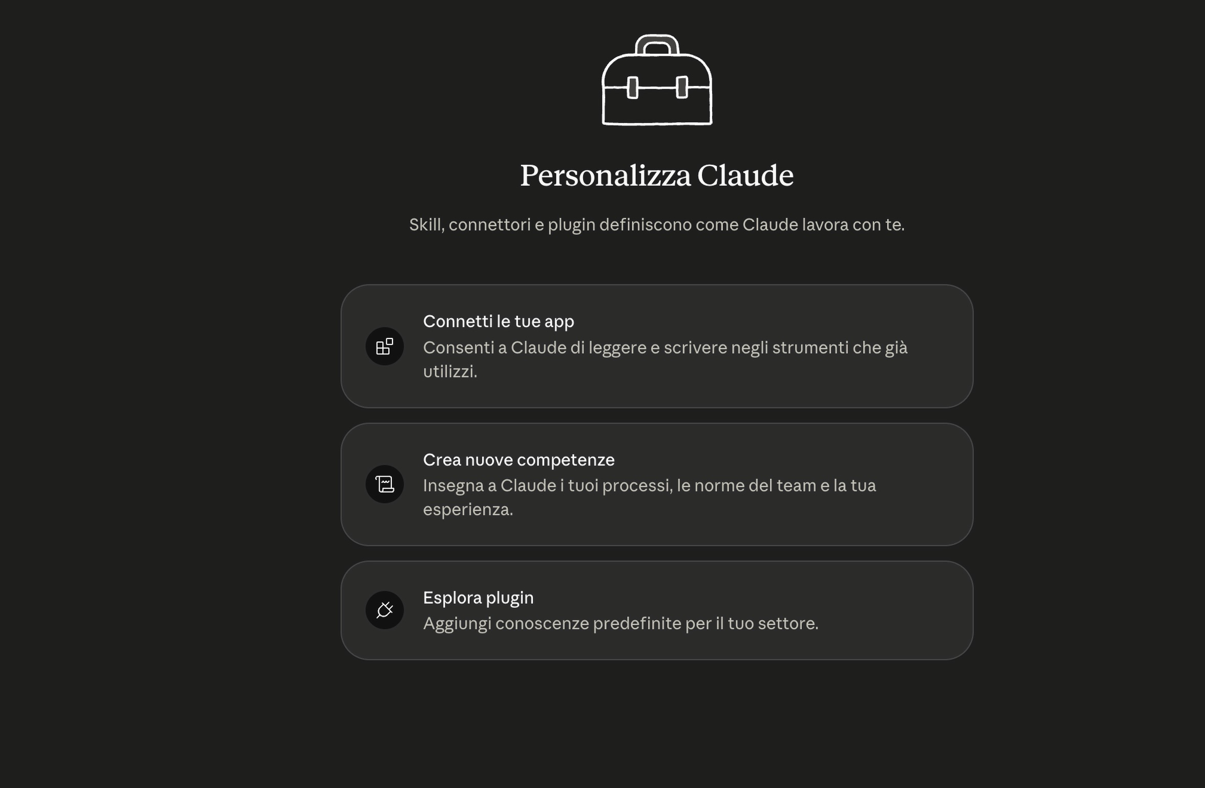 Schermata Personalizza Claude