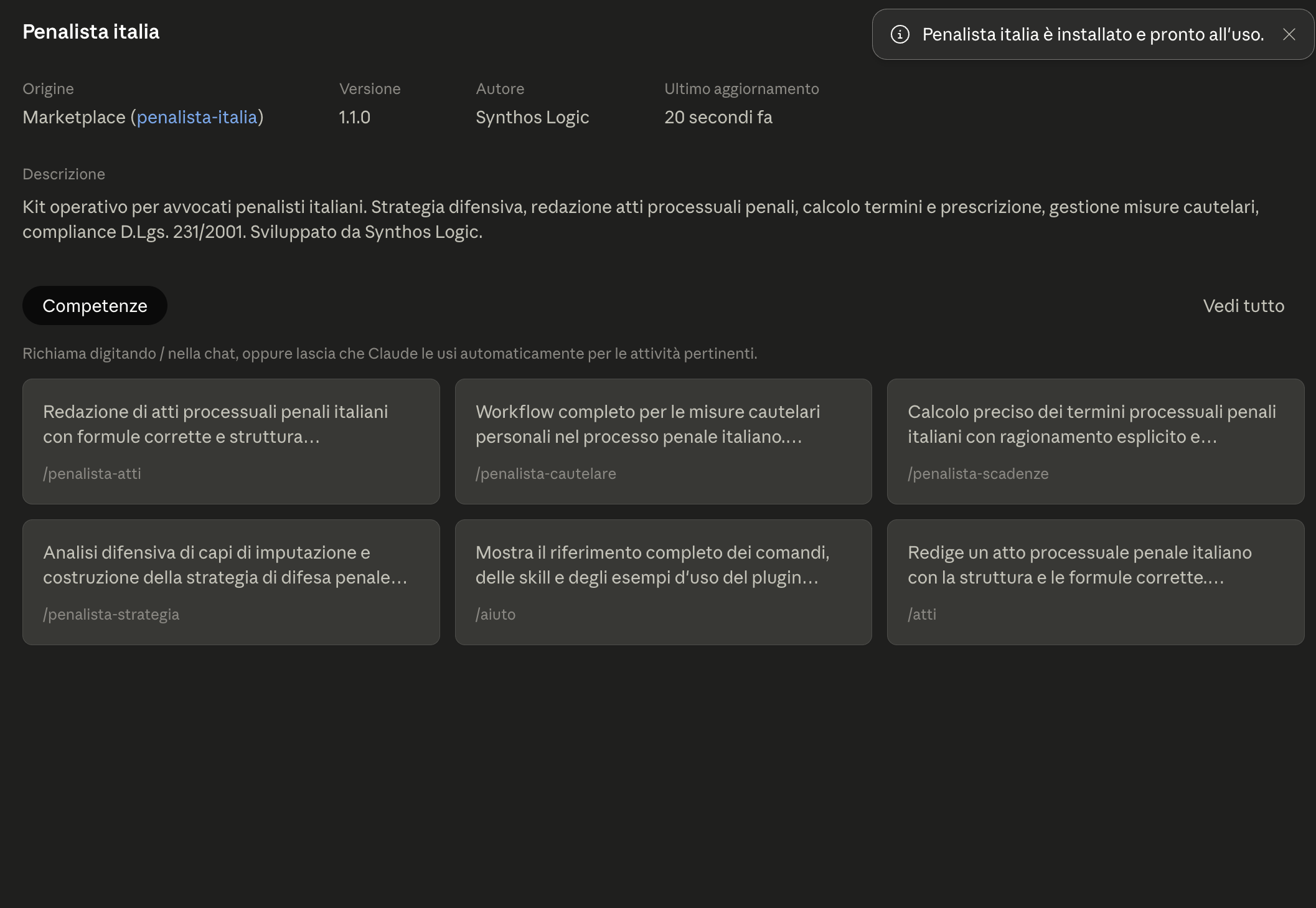 Conferma plugin installato